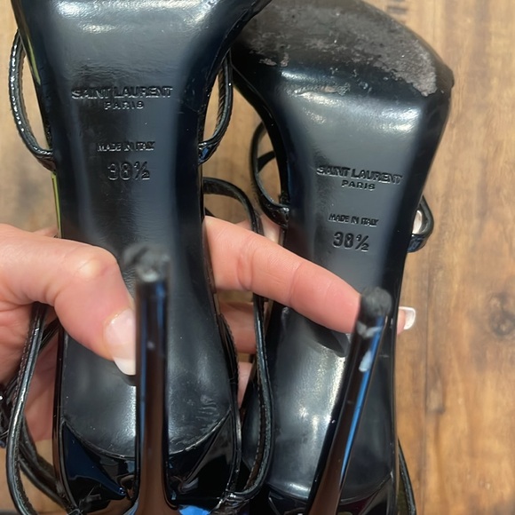 YVES SAINT LAURENT YSL OPYUM BLACK PATENT ANKLE STRAP SANDALS - Picture 7 of 7